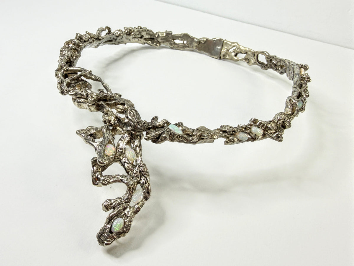 Studio Modernist Sterling Natural Opal Sculptural Collar Necklace 188g 17"JR2211