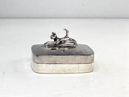 Vintage Sterling Silver Cat Finial Trinket Pill Box 36x25x20mm 13.0g SS353