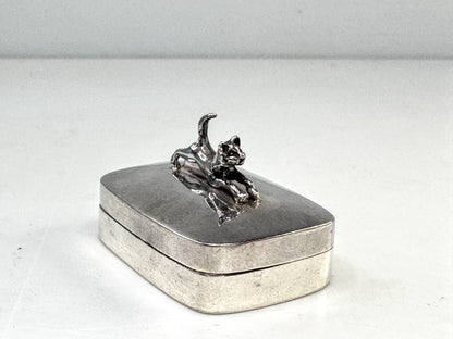 Vintage Sterling Silver Cat Finial Trinket Pill Box 36x25x20mm 13.0g SS353