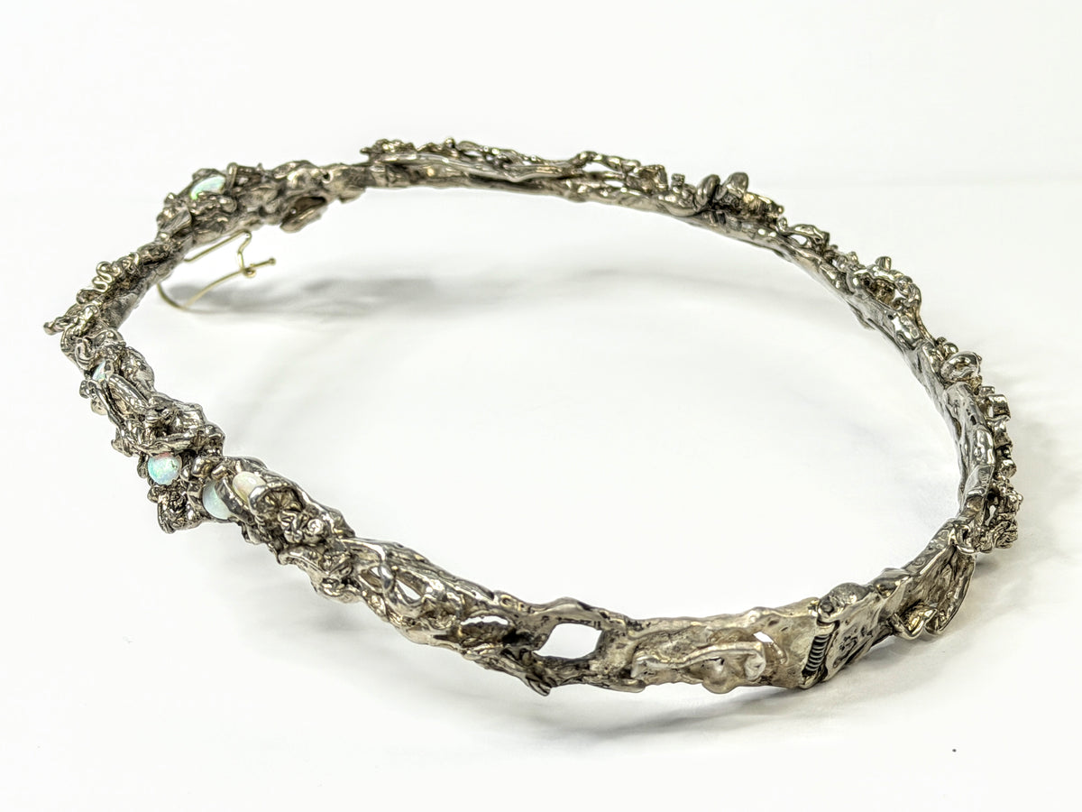Studio Modernist Sterling Natural Opal Sculptural Collar Necklace 188g 17"JR2211