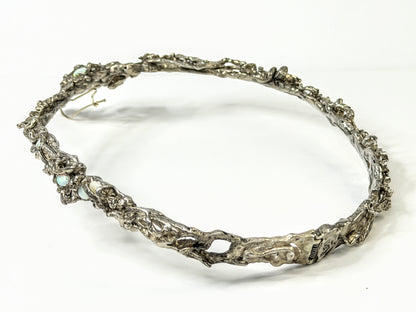 Studio Modernist Sterling Natural Opal Sculptural Collar Necklace 188g 17"JR2211
