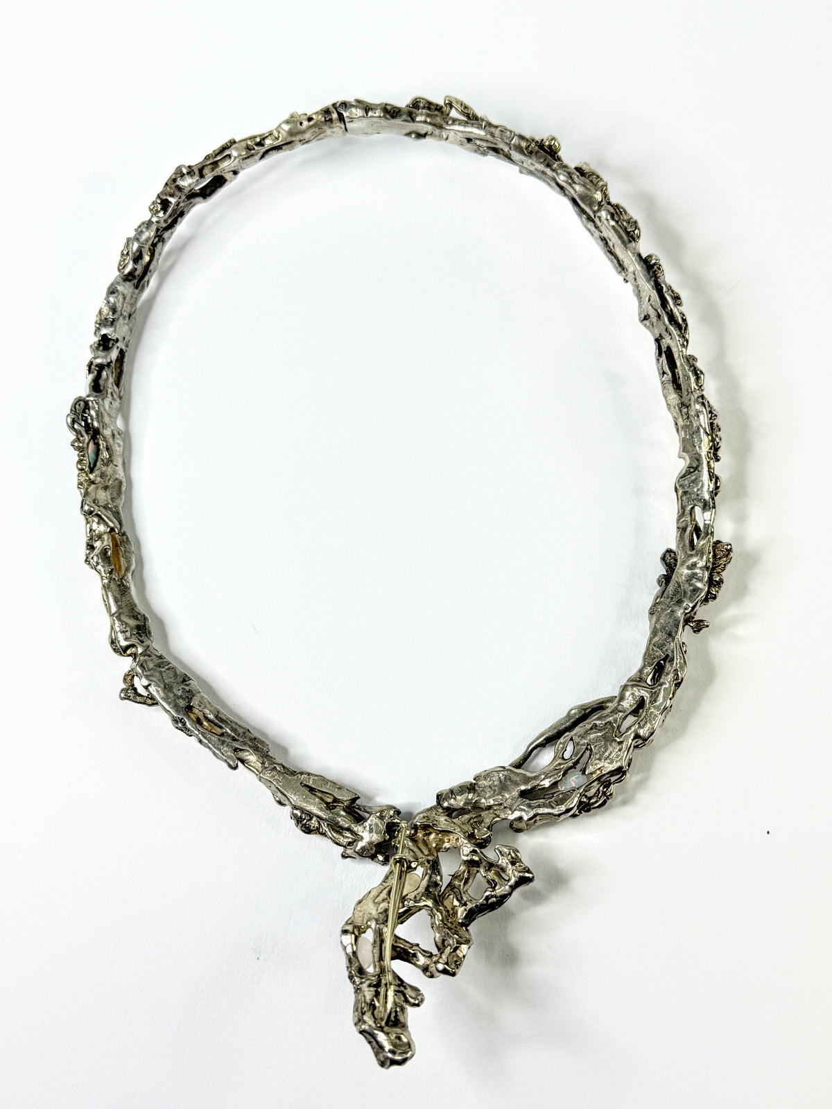 Studio Modernist Sterling Natural Opal Sculptural Collar Necklace 188g 17"JR2211