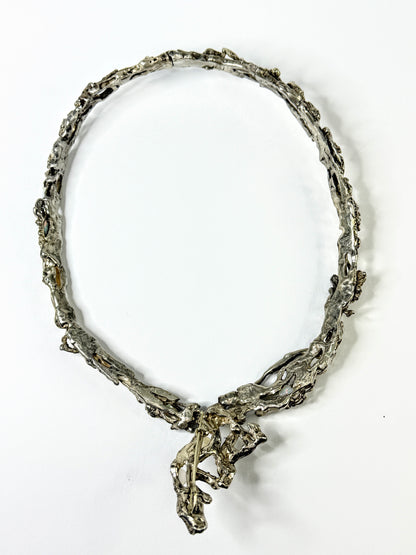 Studio Modernist Sterling Natural Opal Sculptural Collar Necklace 188g 17"JR2211