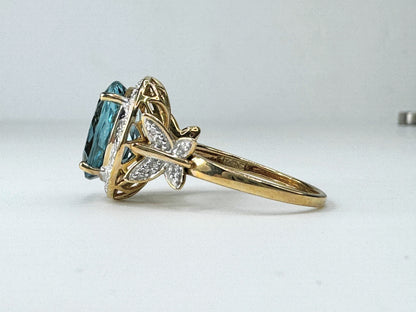 Sleek Gold Blue Topaz and Diamond Ring JR9473