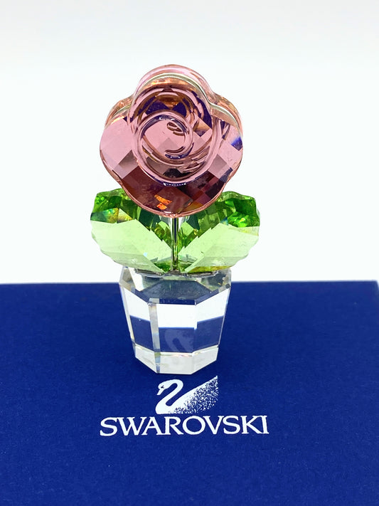 RARE Swarovski Crystal Happy Flower Medium Pink Rose 4”H Figurine 872197 S31