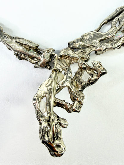 Studio Modernist Sterling Natural Opal Sculptural Collar Necklace 188g 17"JR2211