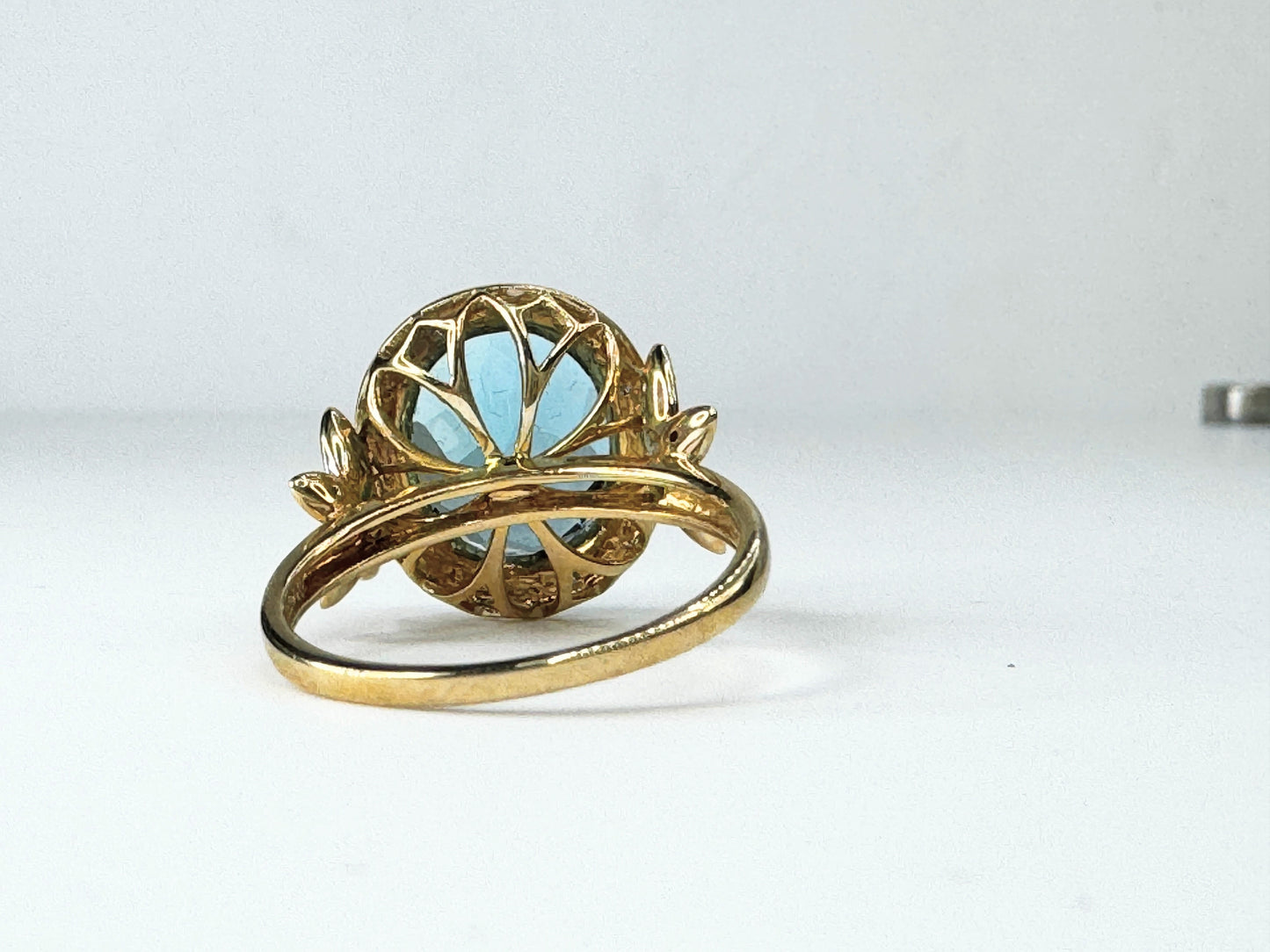 Sleek Gold Blue Topaz and Diamond Ring JR9473