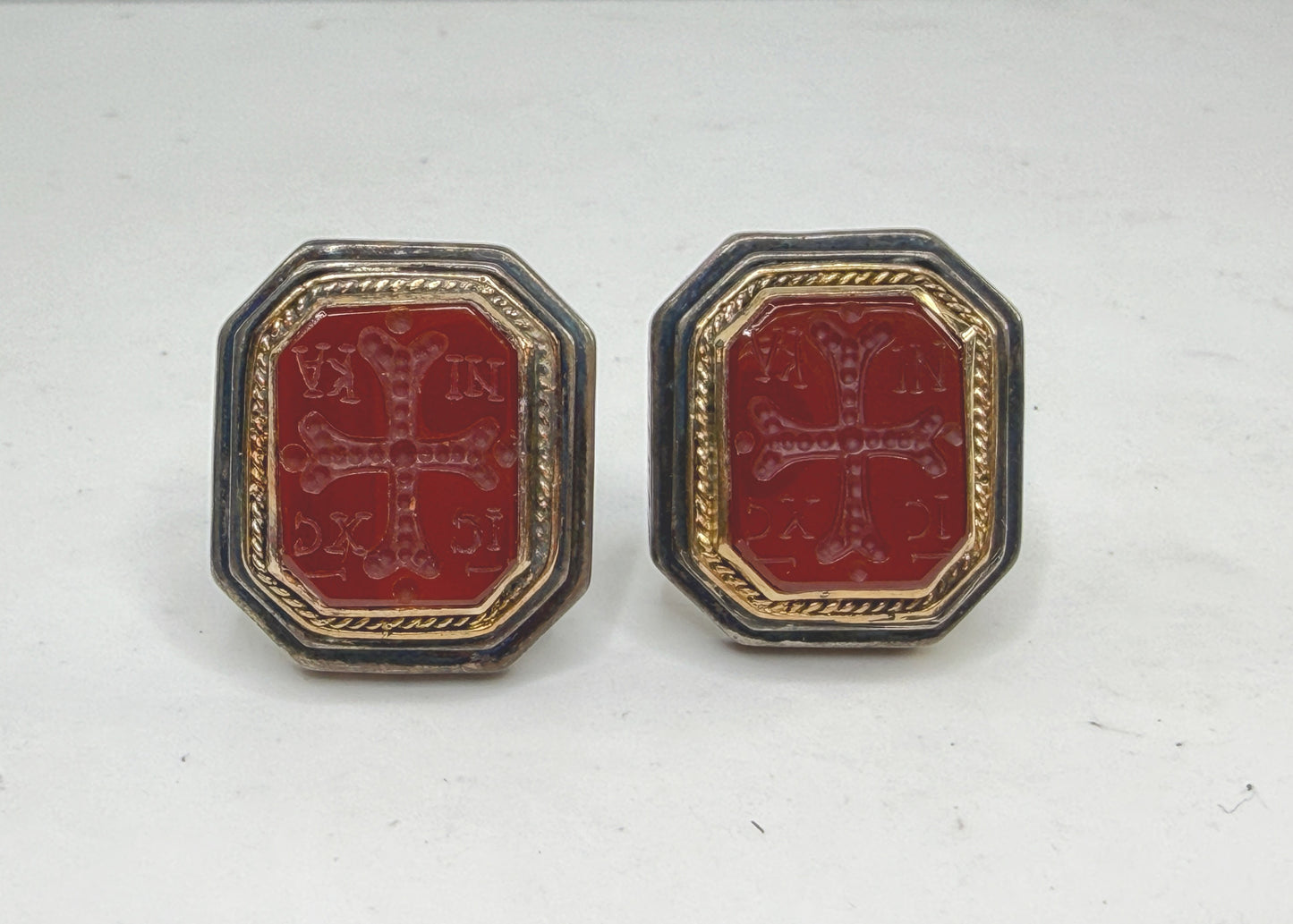 Vintage Sterling Carnelian Intaglio Cross Cufflinks Kunstang Gilt SS271