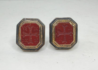 Vintage Sterling Carnelian Intaglio Cross Cufflinks Kunstang Gilt SS271