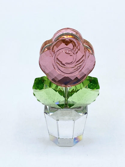 RARE Swarovski Crystal Happy Flower Medium Pink Rose 4”H Figurine 872197 S31