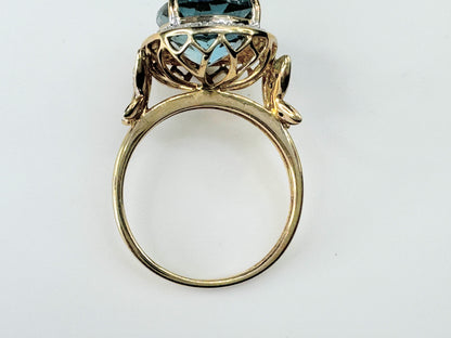 Sleek Gold Blue Topaz and Diamond Ring JR9473