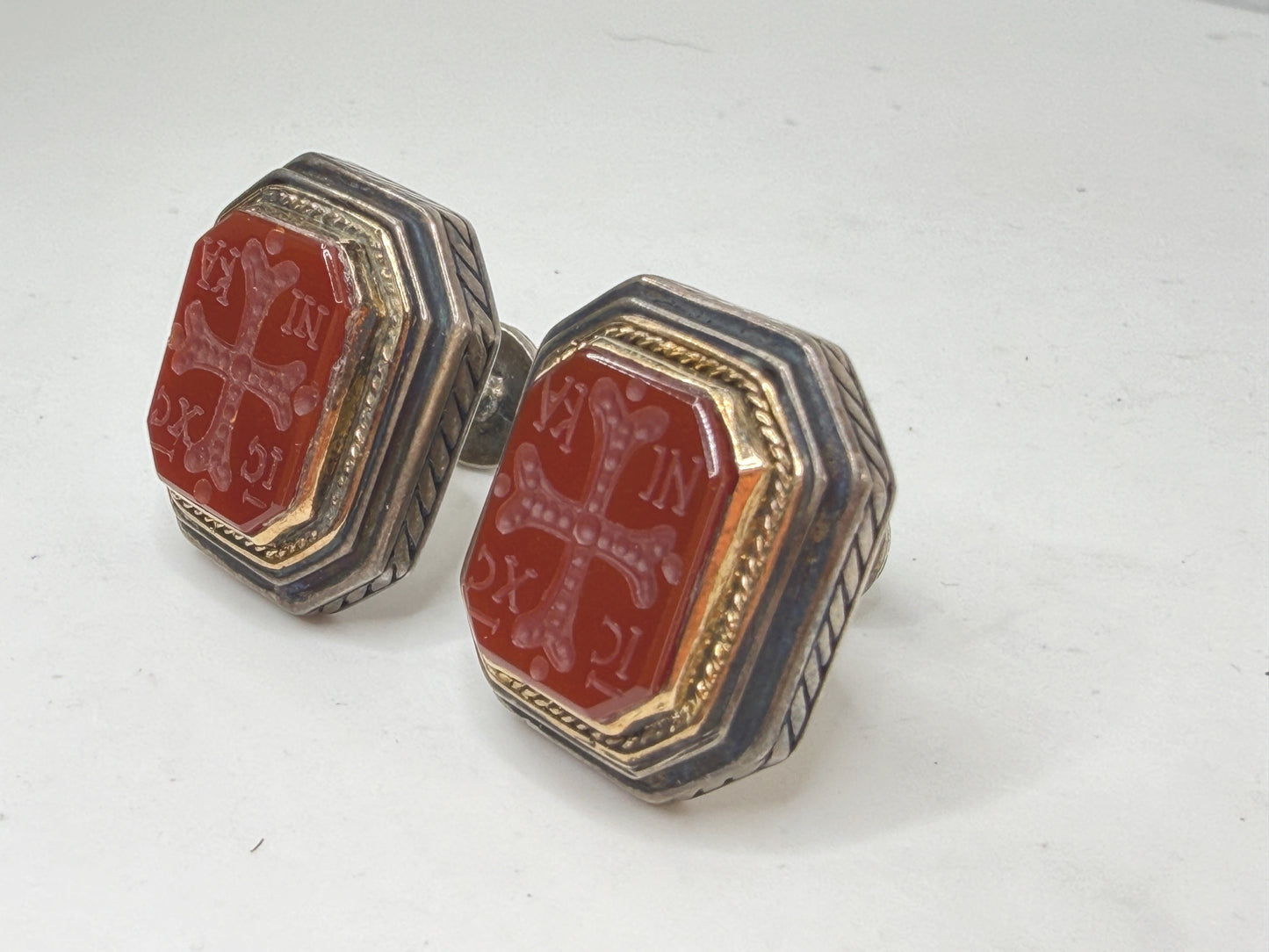 Vintage Sterling Carnelian Intaglio Cross Cufflinks Kunstang Gilt SS271