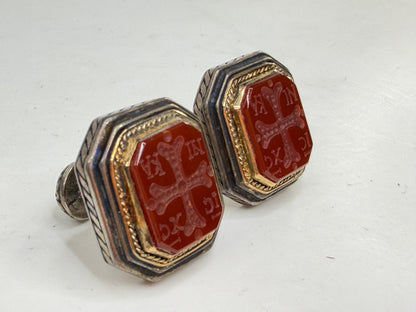 Vintage Sterling Carnelian Intaglio Cross Cufflinks Kunstang Gilt SS271