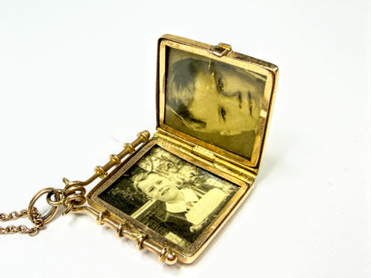 Mid-Century 14K Gold Ornate Engraved Book Photo Locket Necklace 9.5g 17.5"JR2207
