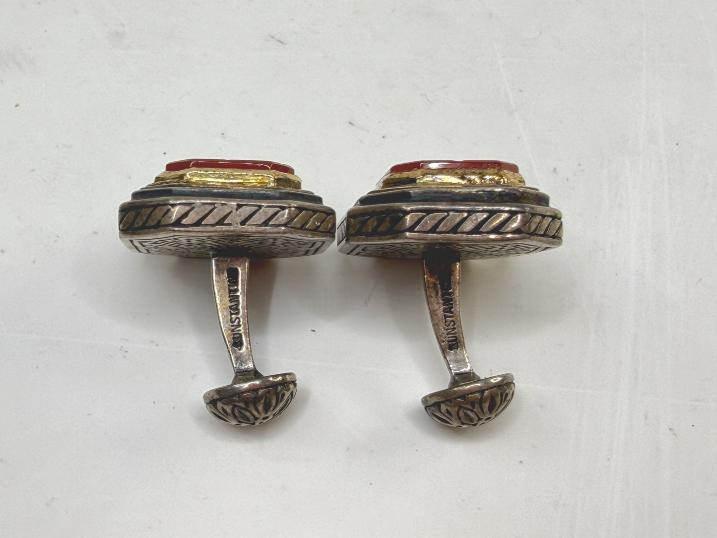 Vintage Sterling Carnelian Intaglio Cross Cufflinks Kunstang Gilt SS271
