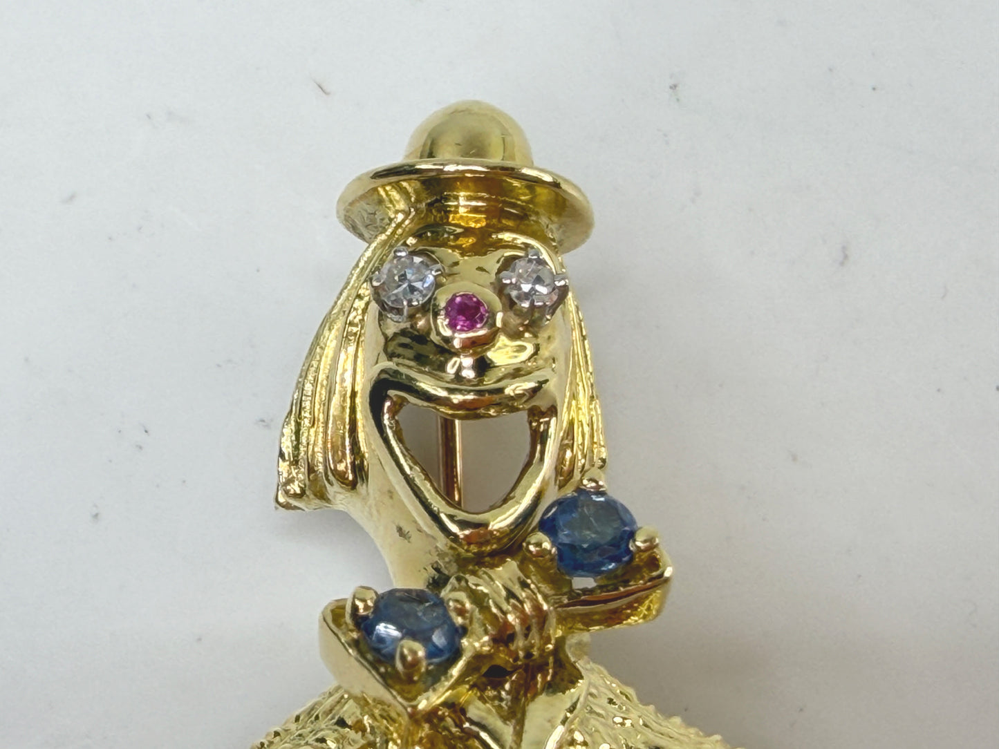Vintage 18K Yellow Gold Multi-Stone Figural Clown Brooch Jewelry JR1487