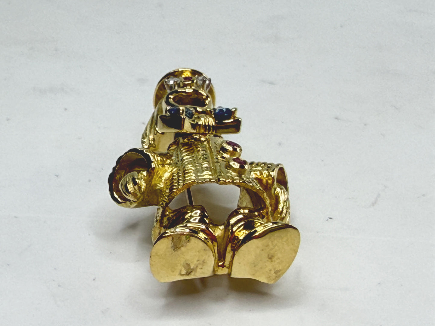 Vintage 18K Yellow Gold Multi-Stone Figural Clown Brooch Jewelry JR1487