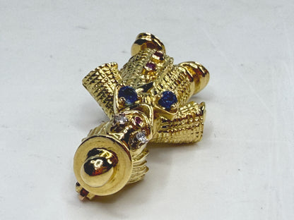 Vintage 18K Yellow Gold Multi-Stone Figural Clown Brooch Jewelry JR1487