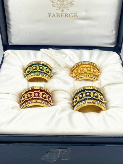 Beautiful Faberge Crystal & Enamel Napkin Ring Holders Set Of 4 with Box XN42