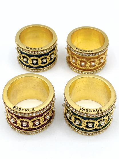 Beautiful Faberge Crystal & Enamel Napkin Ring Holders Set Of 4 with Box XN42