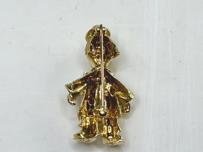 Vintage 18K Yellow Gold Multi-Stone Figural Clown Brooch Jewelry JR1487