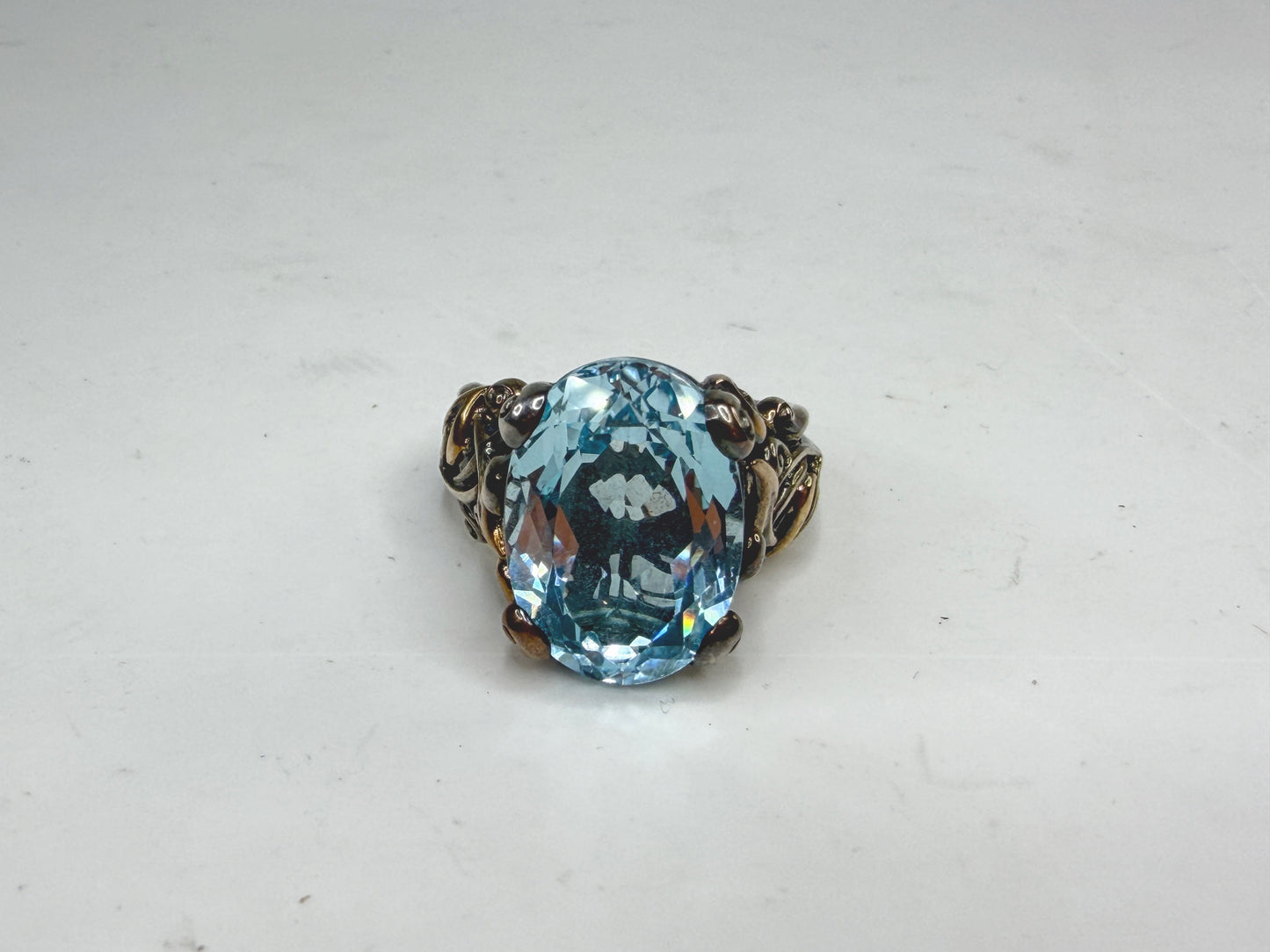 Vintage Barbara Bixby 18K Gold Sterling Silver Blue Topaz Flower Ring JR1488