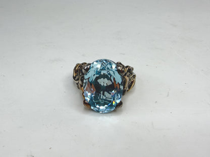 Vintage Barbara Bixby 18K Gold Sterling Silver Blue Topaz Flower Ring JR1488