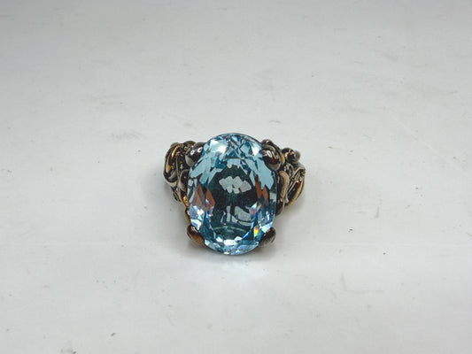Vintage Barbara Bixby 18K Gold Sterling Silver Blue Topaz Flower Ring JR1488
