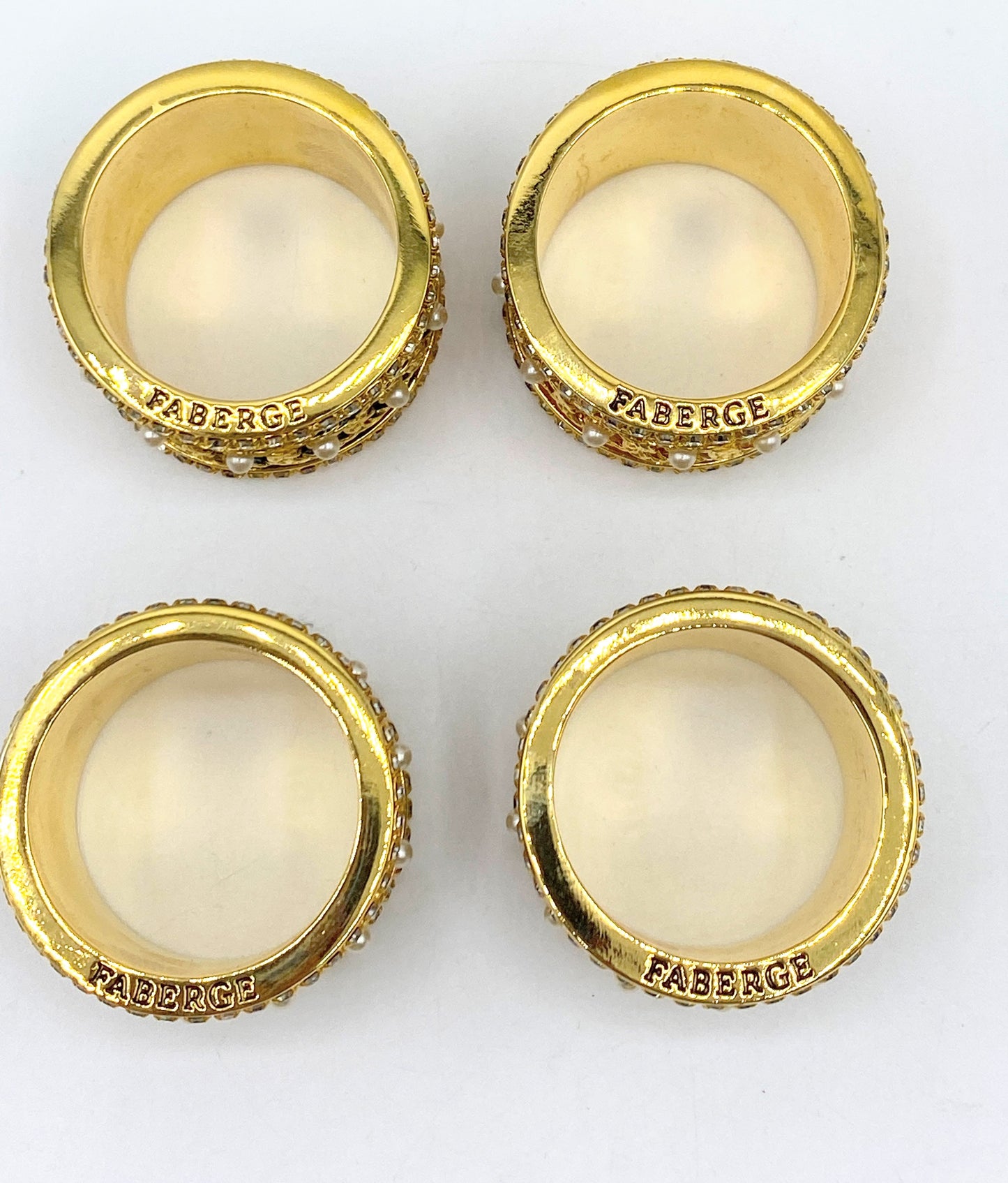 Beautiful Faberge Crystal & Enamel Napkin Ring Holders Set Of 4 with Box XN42