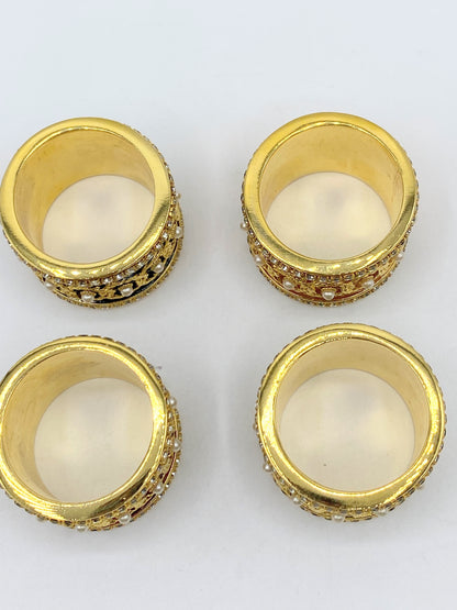 Beautiful Faberge Crystal & Enamel Napkin Ring Holders Set Of 4 with Box XN42