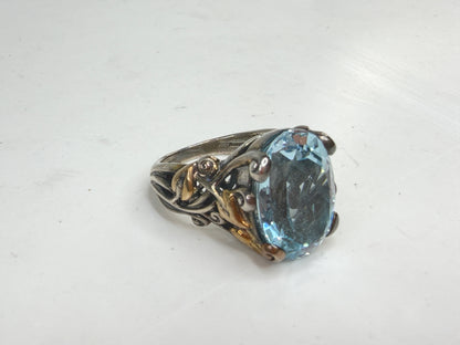 Vintage Barbara Bixby 18K Gold Sterling Silver Blue Topaz Flower Ring JR1488