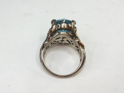 Vintage Barbara Bixby 18K Gold Sterling Silver Blue Topaz Flower Ring JR1488