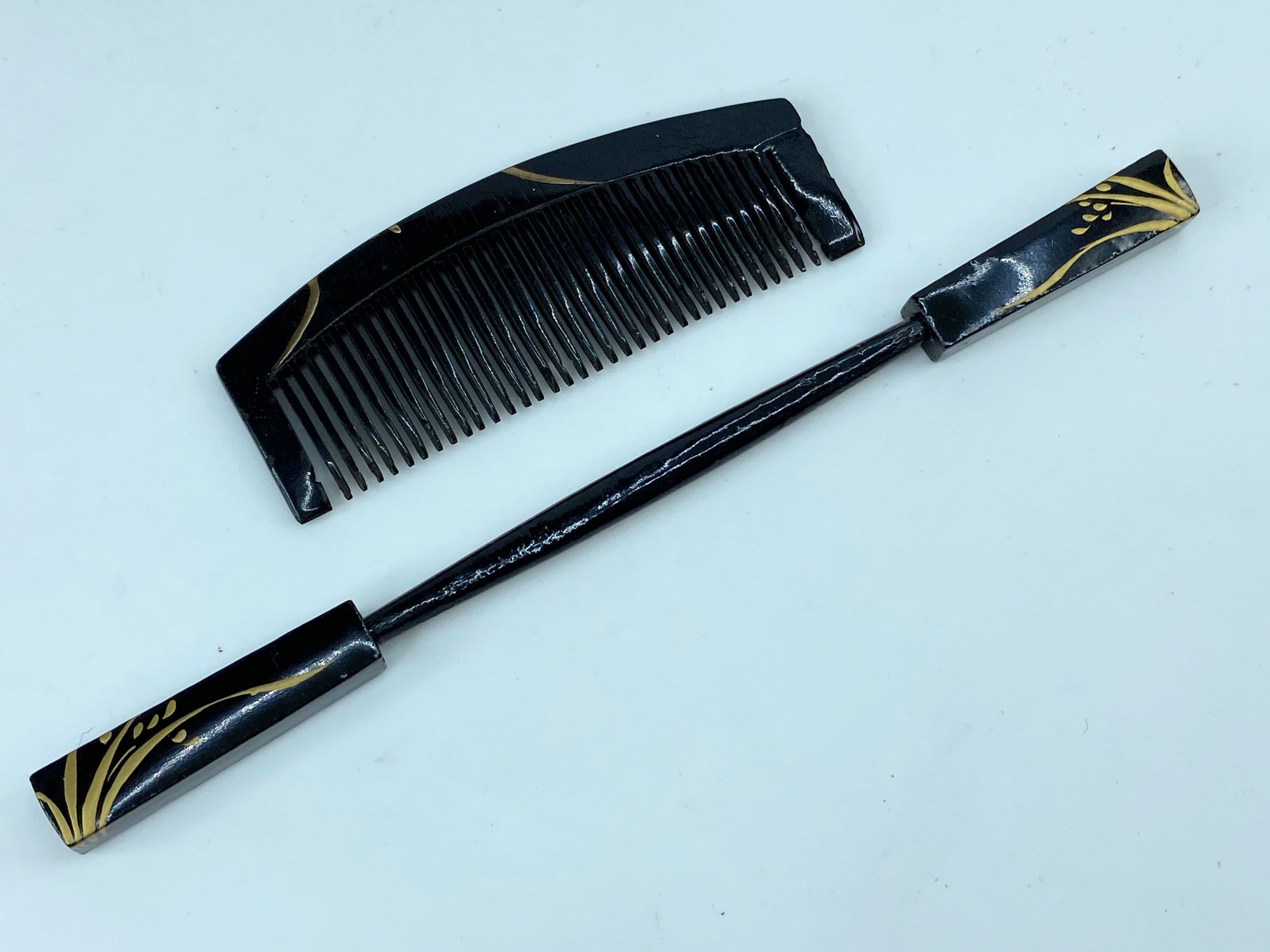 1920 children black Lacquered Kogai and Kushi gold with box GS512