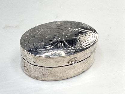 Vintage Sterling Silver Engraved Oval Pill Trinket Box Floral SS357