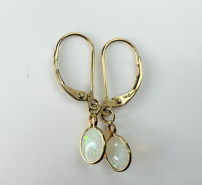 14K yellow gold 1.65ct Oval Opal Leverback earrings 1.2g 1 1/8" JR9477