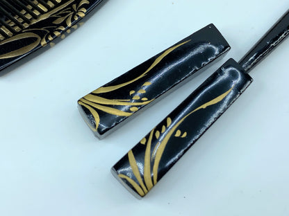 1920 children black Lacquered Kogai and Kushi gold with box GS512