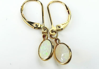 14K yellow gold 1.65ct Oval Opal Leverback earrings 1.2g 1 1/8" JR9477