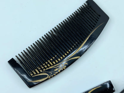 1920 children black Lacquered Kogai and Kushi gold with box GS512