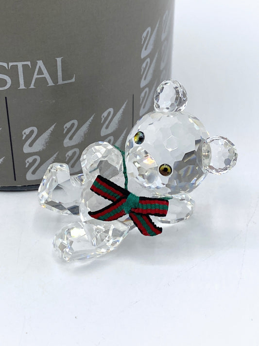 Swarovski Crystal KRIS BEAR w/ Red Plaid Bow Christmas Laying Down S39