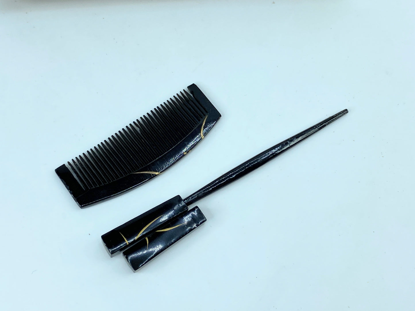 1920 children black Lacquered Kogai and Kushi gold with box GS512