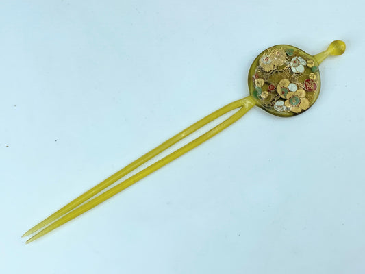 Vintage Japan Kushi flat head Sakura faux tortoise shell hair stick GS513