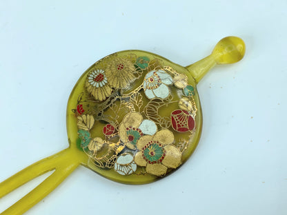 Vintage Japan Kushi flat head Sakura faux tortoise shell hair stick GS513