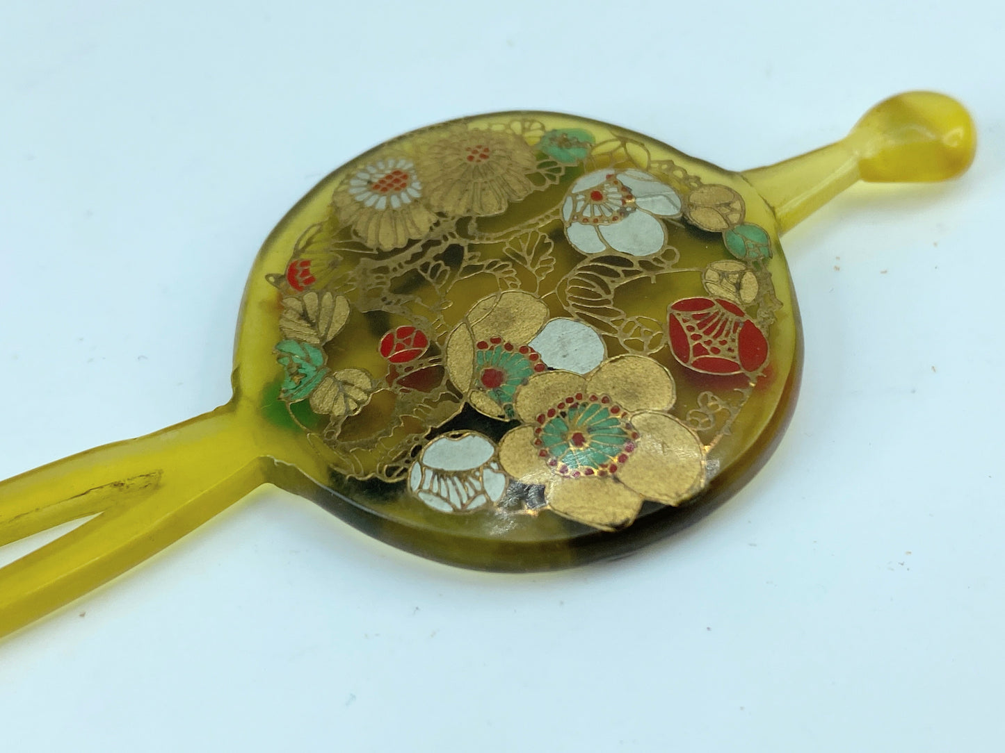 Vintage Japan Kushi flat head Sakura faux tortoise shell hair stick GS513