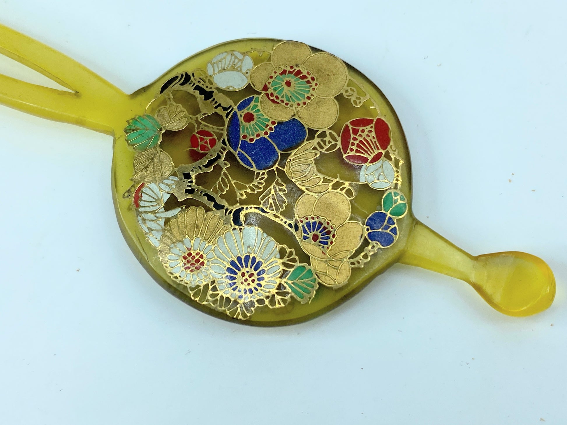Vintage Japan Kushi flat head Sakura faux tortoise shell hair stick GS513