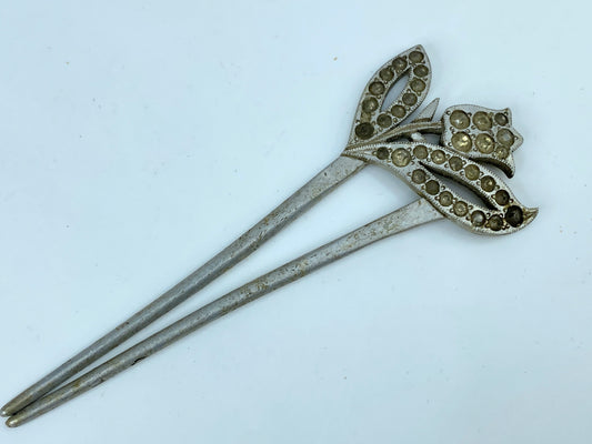 Kanzashi kimono Floral Hair stick Rhinestone Metalwork Art Nouveau GS514