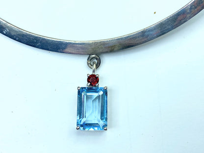 Sterling silver 925 Swiss Blue Topaz Garnet collar necklace JR9251