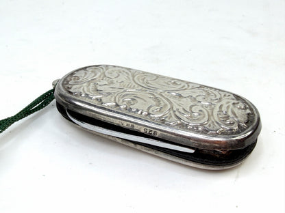 Vintage Italian Sterling Silver Pocket Knife Engraved 925 2in SS273