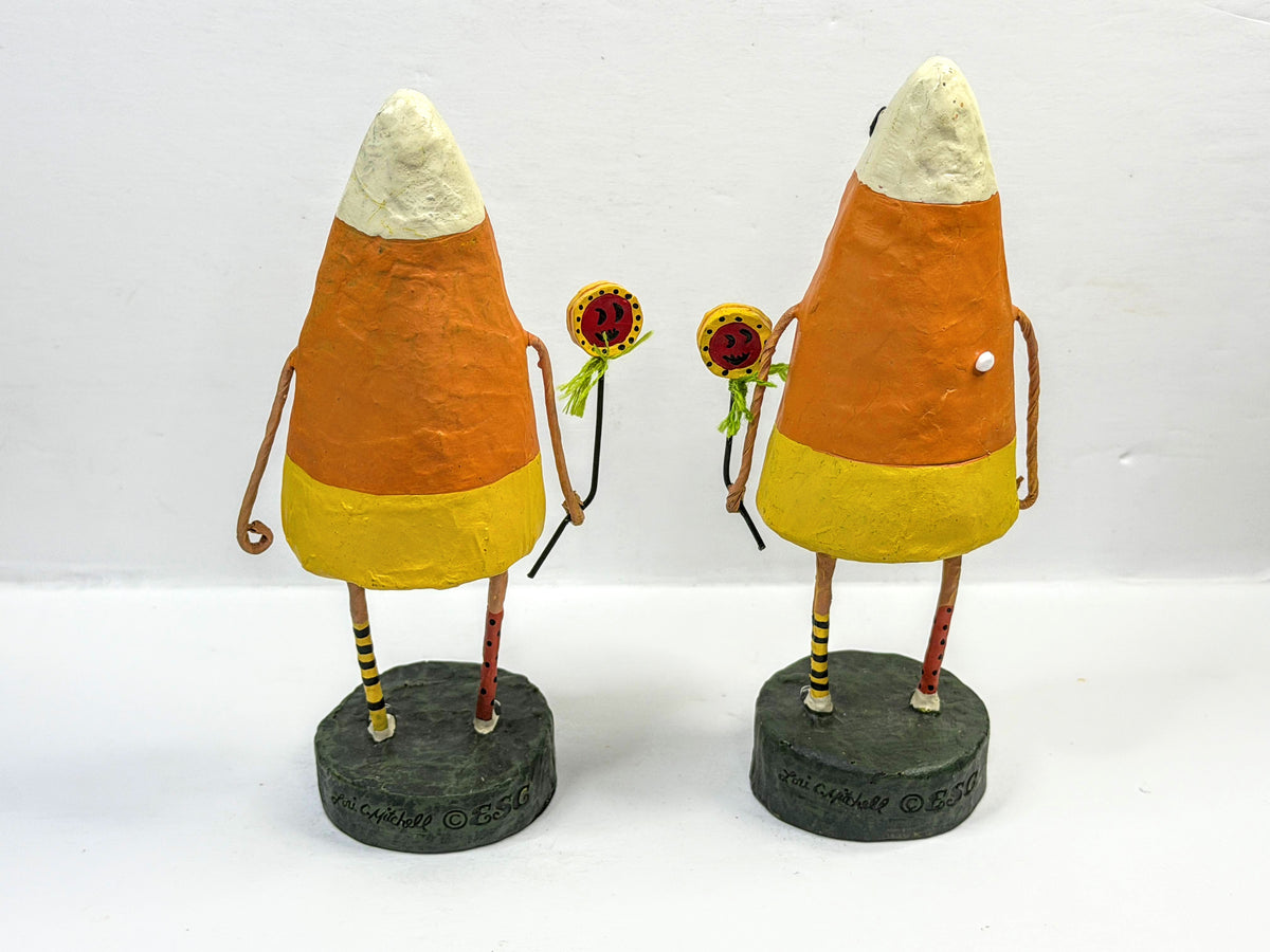 Lori Mitchell Corny & Candie Retired Halloween Candy Corn Pair Boxed A1314