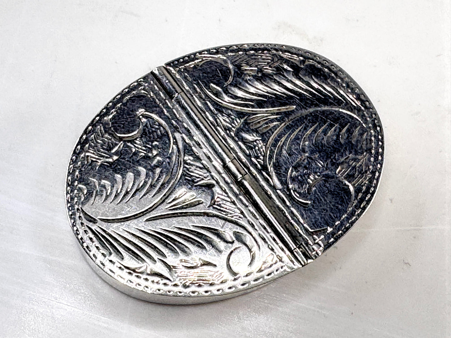 Vintage Sterling Silver Double Compartment Oval Pill Trinket Box SS360