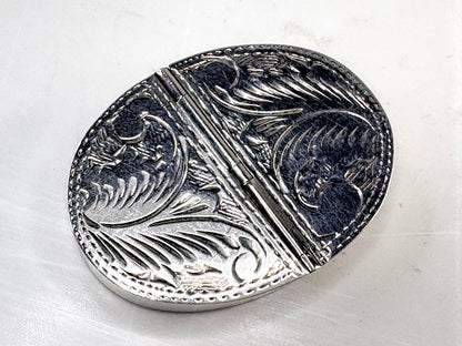 Vintage Sterling Silver Double Compartment Oval Pill Trinket Box SS360